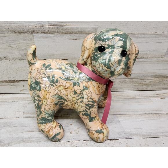 Joan Baker Designs Porcelain Patchwork Dog Figurine with Tag Vintage - Picture 1 of 11
